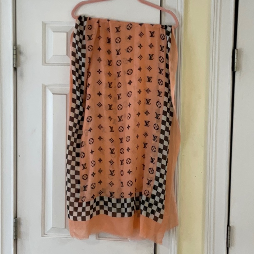 LVDesigner Peach and Black Patterned Scarf